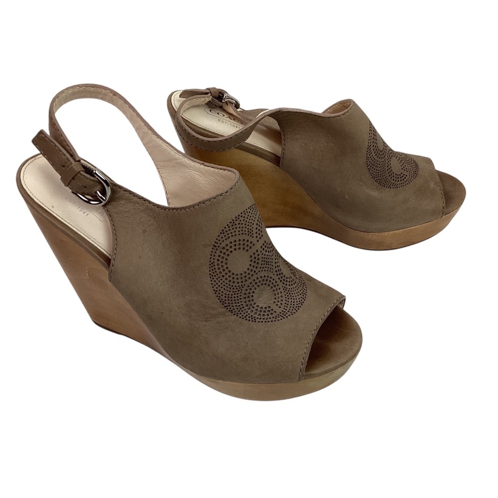Coach Jade Wedge Slingback Leather Open Toe Sandal Tan A3293 - Picture 14 of 14